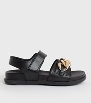 New Look Wide Fit Black Chain Chunky Sandals